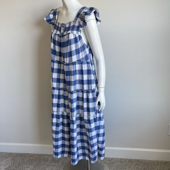 Old Navy Blue White Gingham Tiered Flutter Sleeve Midi Swing Dress Size Large - Picture 10 of 16